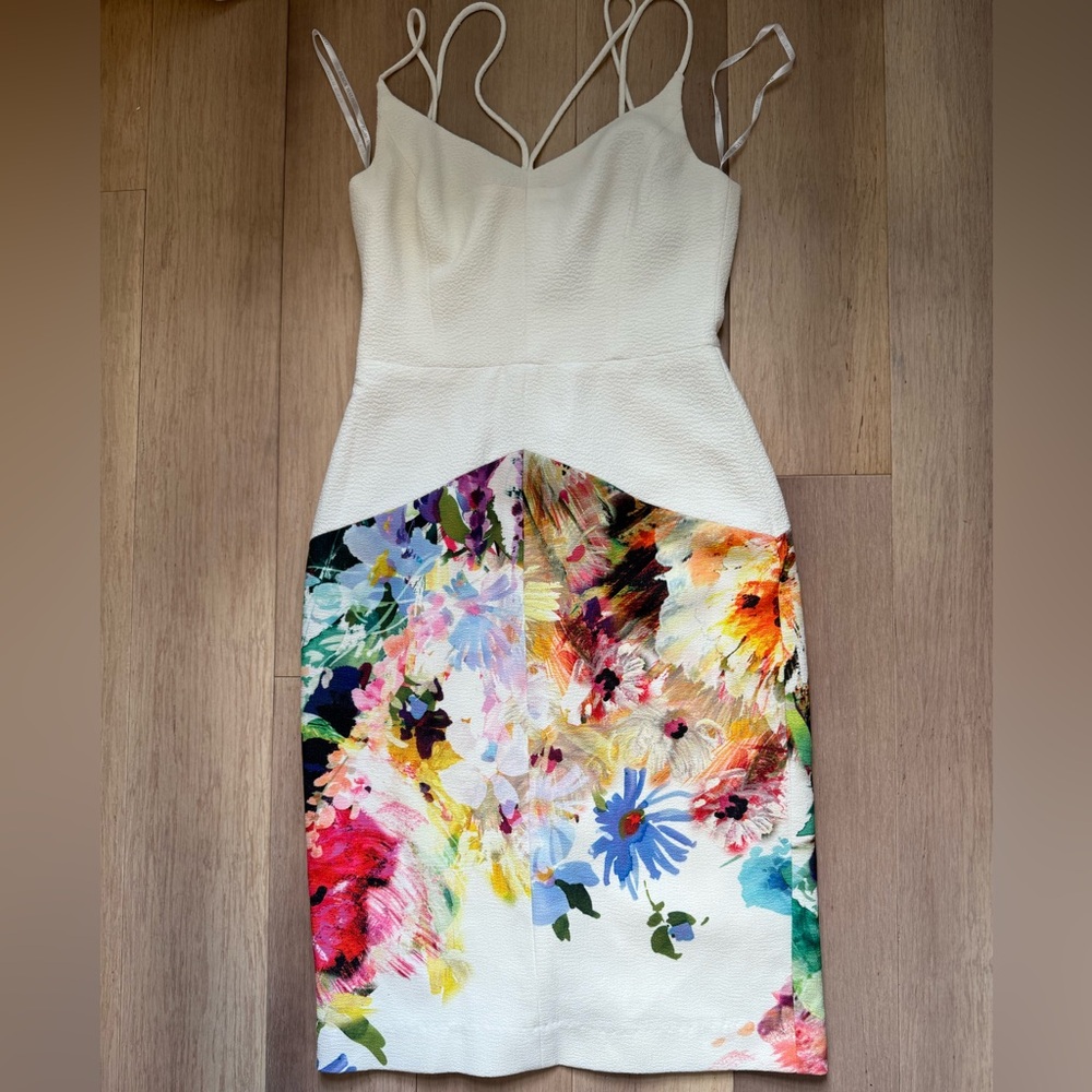Black Halo White Floral Midi Dress